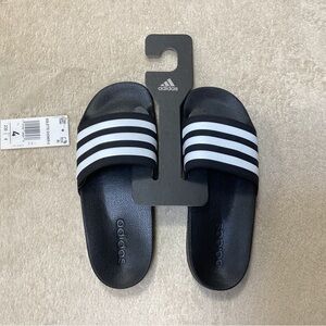 Adidas Kids Black and White Striped Sandals